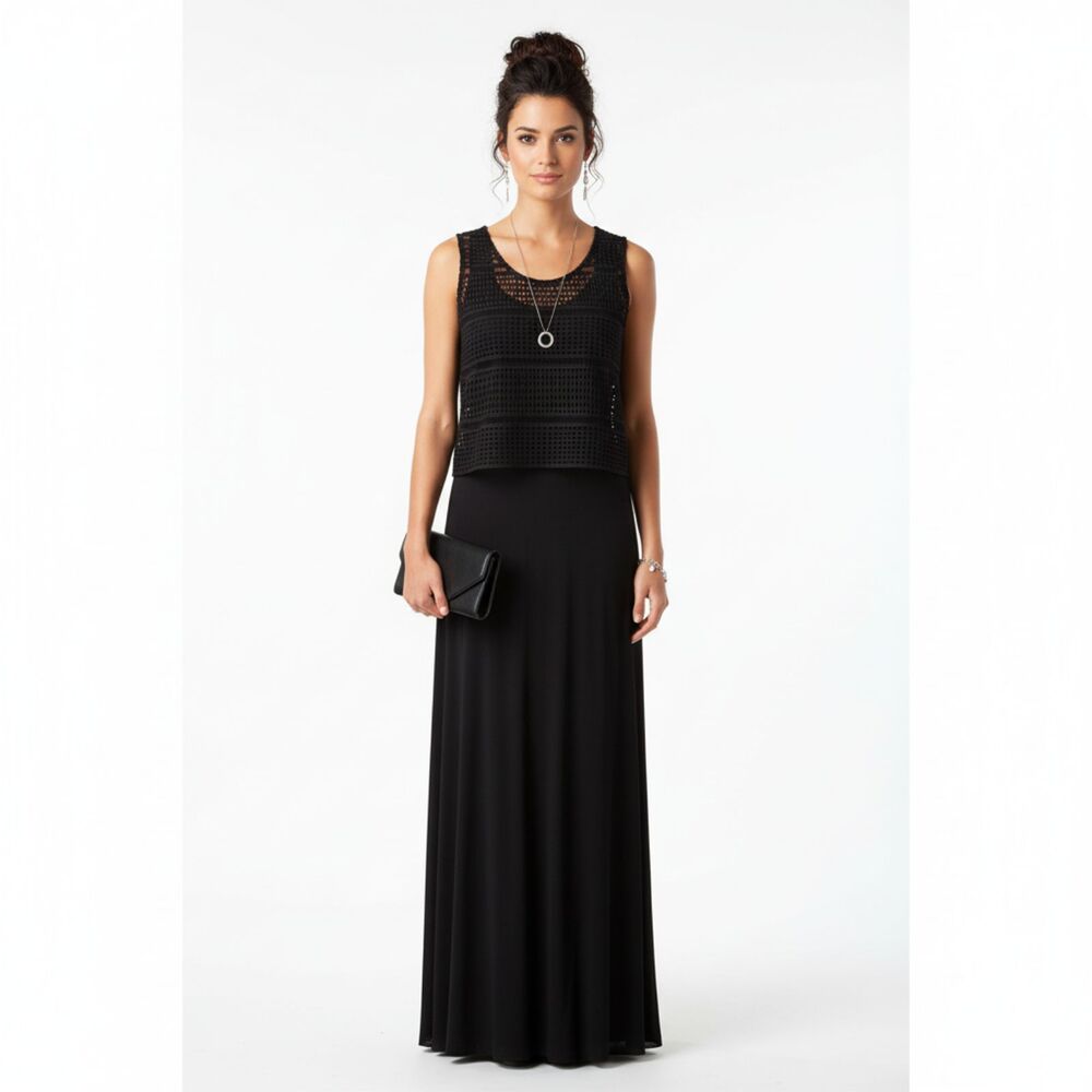 Calvin Klein Black Crochet Top Sleeveless Maxi Long Dress 4